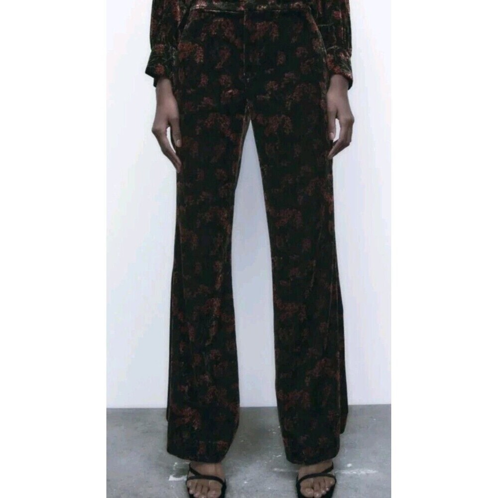 ZARA "The Charlotte" Black and Red Floral Boot Cut Pants